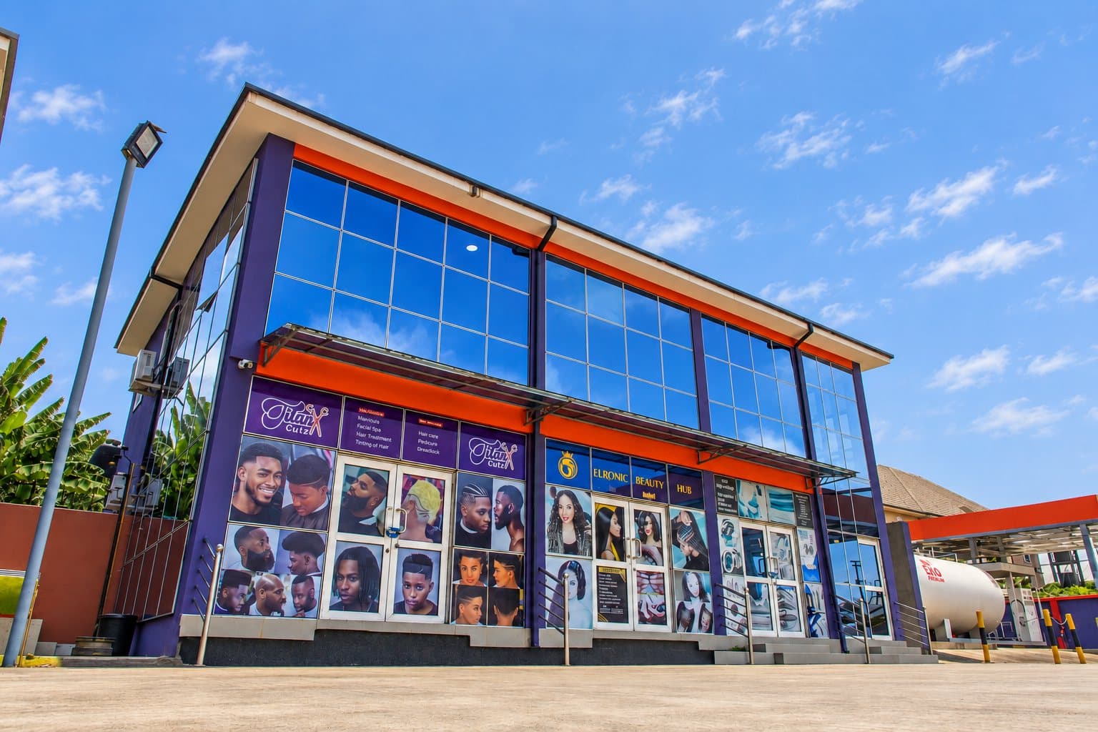 Angled view of the commercial building at Ada George