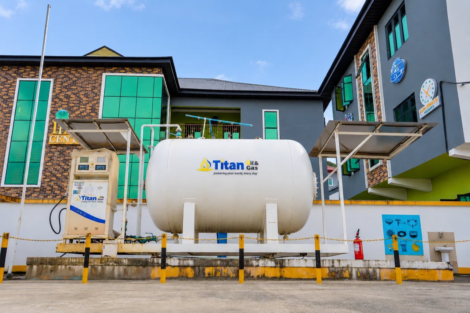White Titan-branded LPG tank and dispenser at Peter Odili
