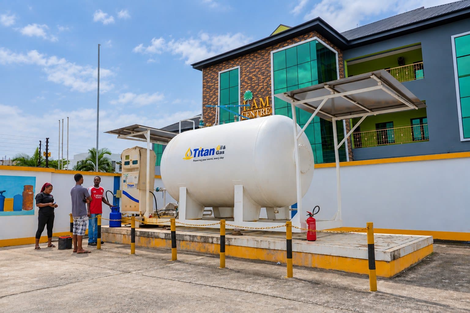 LPG refill point with fire extinguisher at Titan Peter Odili